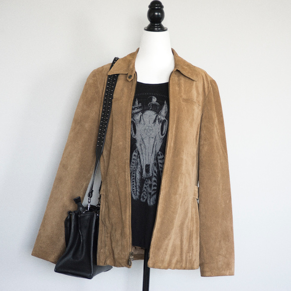 Tan Leather Suede Coat by Eddie Bauer